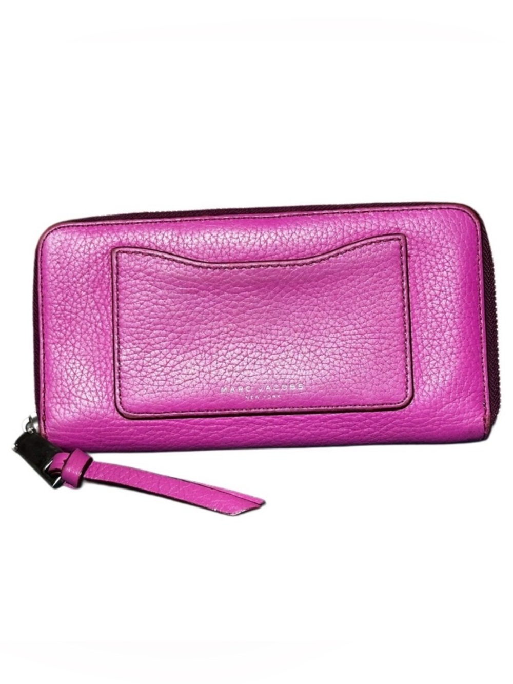 Marc Jacobs New York Pinkish Purple Pebbled Leather Zip Wallet 7.5 x4 hard find
